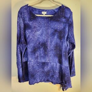 Avenue Sparkling Royal Blue Embellished & Embroidered Sequins Blouse 18/20